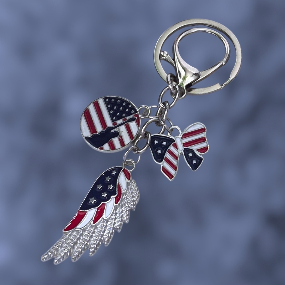 Patriotic Wing Bag Charm / Keychain with Charms - Picture 1 of 1